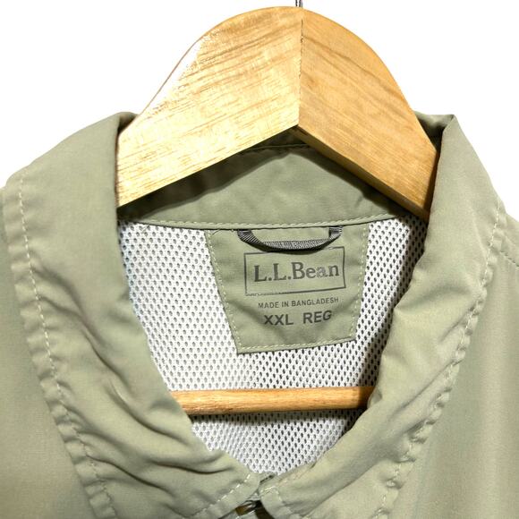 LL Bean Mens Outdoor Button Shirt XXL Green Nylon Utility Hiking Fishing Travel - Picture 4 of 11